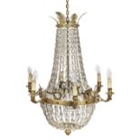 TWO EMPIRE STYLE CUT GLASS NINE-LIGHT CHANDELIERS (2)