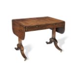 A REGENCY ROSEWOOD AND CUT BRASS INLAID SOFA TABLE