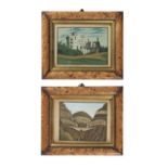 TWO MARMOTINTO SAND PICTURES IN BIRDS EYE MAPLE FRAMES 19th century (2)