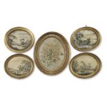 A SET OF FOUR LATE GEORGE III FRAMED SILK WORK PICTURES (5)
