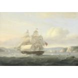 Thomas Luny (British, 1759-1837) A Royal Navy frigate signalling in Plymouth Sound, with other sh...