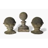 A PAIR OF COMPOSITE STONE FINIALS Late 19th century (3)