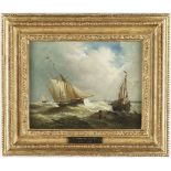 JOHN MOORE OF IPSWICH (BRITSH, 1820-1902) Fishing vessels in rough seas and a companion, a sailin...