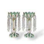 A PAIR OF 19TH CENTURY BOHEMIAN OVERLAY GREEN GLASS LUSTRES (2)