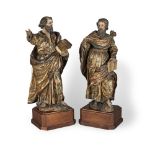 A PAIR OF SPANISH CARVED GILTWOOD AND POLYCHROME PAINTED FIGURES OF APOSTLESEarly 18th century (2)