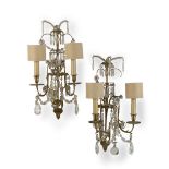 A PAIR OF LOUIS XVI STYLE GILT-BRONZE TWIN-LIGHT WALL LIGHTS20th century (2)