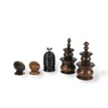 A NEAR PAIR OF LIGNUM VITAE COFFEE GRINDERS Early 19th century (5)