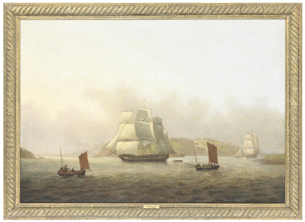 Thomas Luny (British, 1759-1837) Two Royal Navy frigates with smaller craft off Drake's Island in... - Bild 2 aus 3