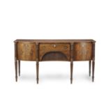 A GEORGE III MAHOGANY AND INLAID STEPPED FRONT SIDEBOARD