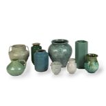 A COLLECTION OF GREEN AND BLUE GLAZED EARTHENWARE VESSELS 20th century