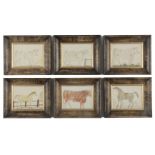 A SET OF SIX FRAMED VICTORIAN NAIVE DRAWINGS OF ANIMALS (8)