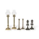 A PAIR OF 19TH CENTURY BRASS WALL/TABLE CANDLESTICKS (6)