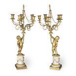 A PAIR OF LOUIS XVI STYLE ORMOLU FIVE-LIGHT CANDELABRA Early 19th century (2)