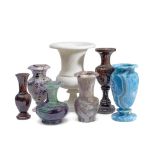 A COLLECTION OF SEVEN DECORATIVE SPECIMEN MINERAL VASES (7)