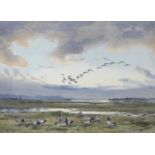 JOHN CYRIL HARRISON (BRITISH, 1898-1985) Canada geese at dusk