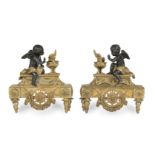 A PAIR OF FRENCH PATINATED AND GILT-BRONZE CHENETS Late 19th / early 20th century (2)
