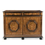 A FRENCH WALNUT, FRUITWOOD, EBONISED AND MARQUETRY BUFFET AU JASMINIncorporating some early 18th ...