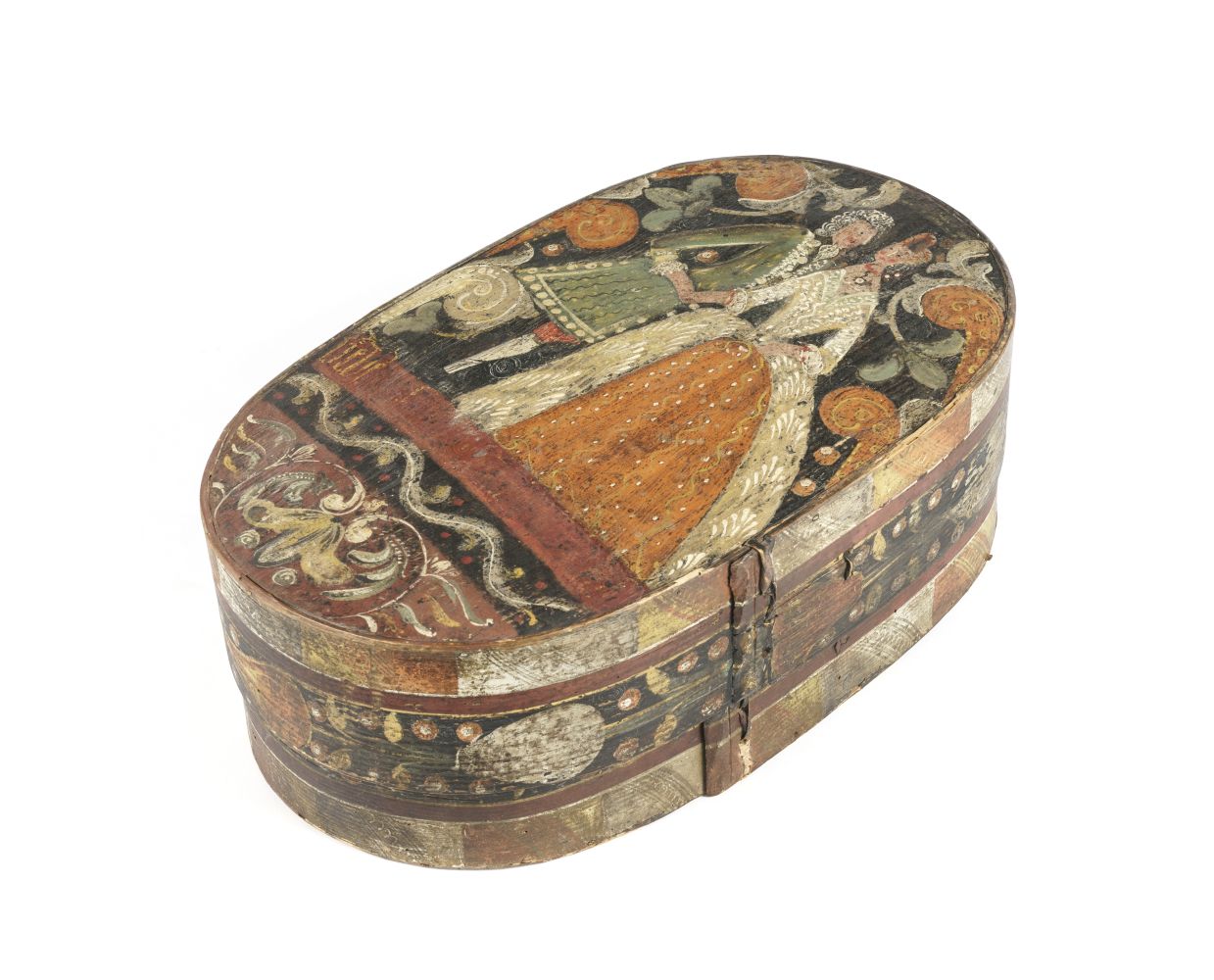 A SWEDISH FOLK ART POLYCHROME DECORATED BENTWOOD BOX 19th century