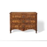 A NORTH ITALIAN FRUITWOOD AND WALNUT SERPENTINE COMMODELate 18th century