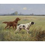 Eugene Petit (French, 1839-1886) Pointer and a setter in a landscape