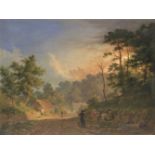 Abraham Pether (British, 1756-1812) Sunset over a rural landscape