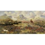 Robert W. Milliken (British, 1920-2014) Red grouse in a highland landscape