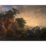 Continental School, 19th Century Arcadian landscape with figures unframed