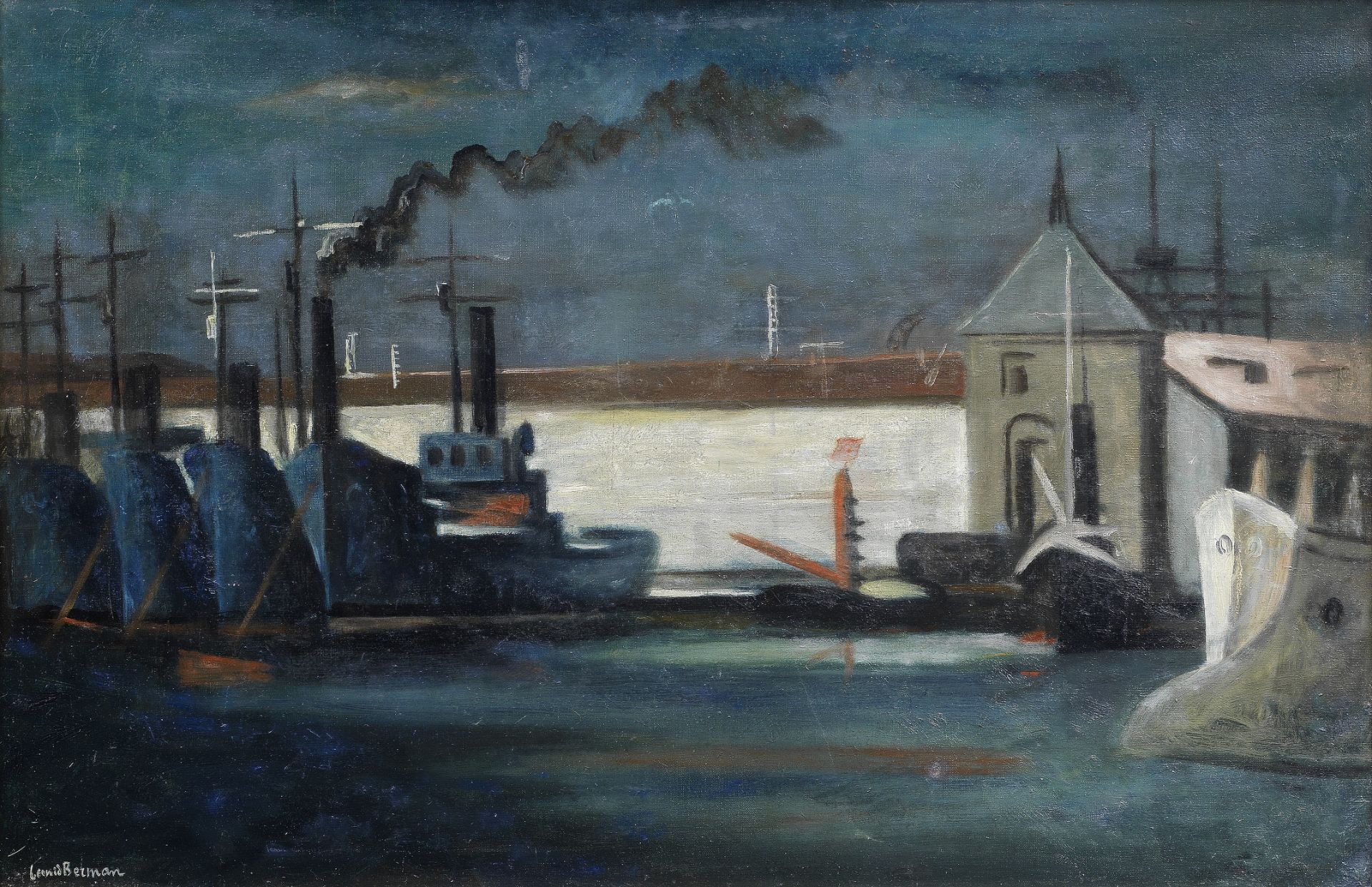 Leonid Berman (Russian/French/American, 1896-1976) Port at night