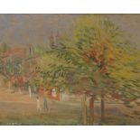 Maurice Blond (Polish, 1899-1974) Street scene beneath autumnal trees