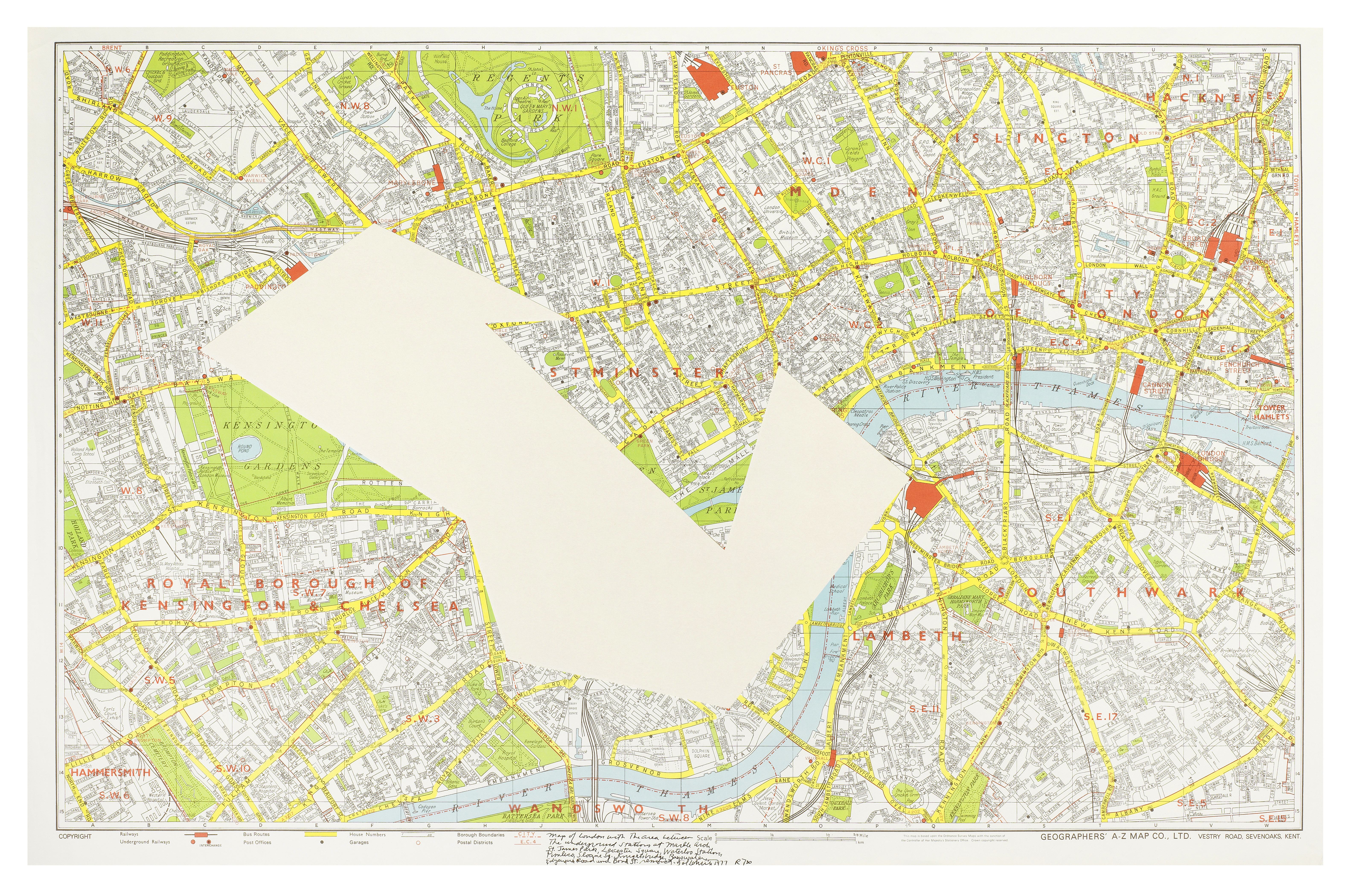 SOL LEWITT (1928-2007) R706 Map of London with the area between the underground stations at Marbl...