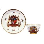 A rare Meissen armorial teabowl and saucer from the Campoflorido service, circa 1739-40