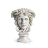 A carved white marble bust of the Medusa Rondanini after the antique