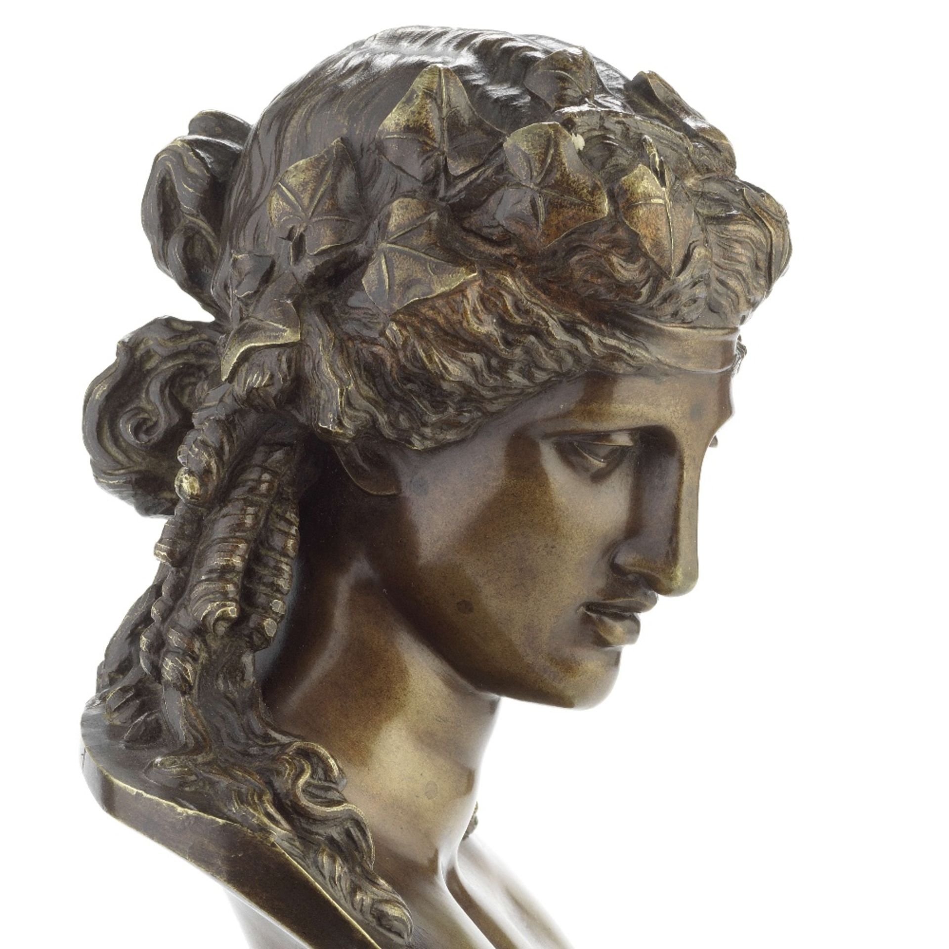 A mid 19th century patinated bronze bust of Dionysus after the antique, French or Italian - Bild 4 aus 4