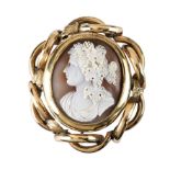 Two shell cameo brooches and one shell cameo, mid-19th century (3)