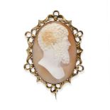 A shell cameo brooch, mid-19th century