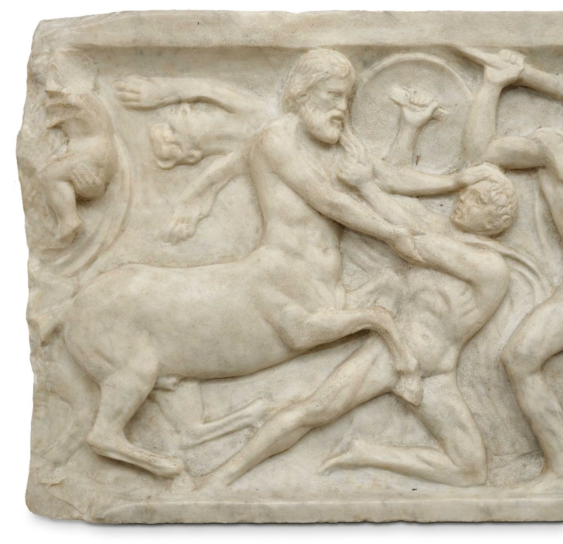 An Italian carved white marble figural frieze depicting the Battle of the Centaurs and Lapiths,a... - Image 2 of 4