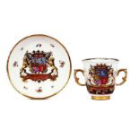 A rare Meissen armorial two-handled beaker and saucer from the Campoflorido service, circa 1739-40