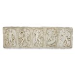 An Italian carved white marble figural relief, depicting five of the Labours of Hercules,in the a...