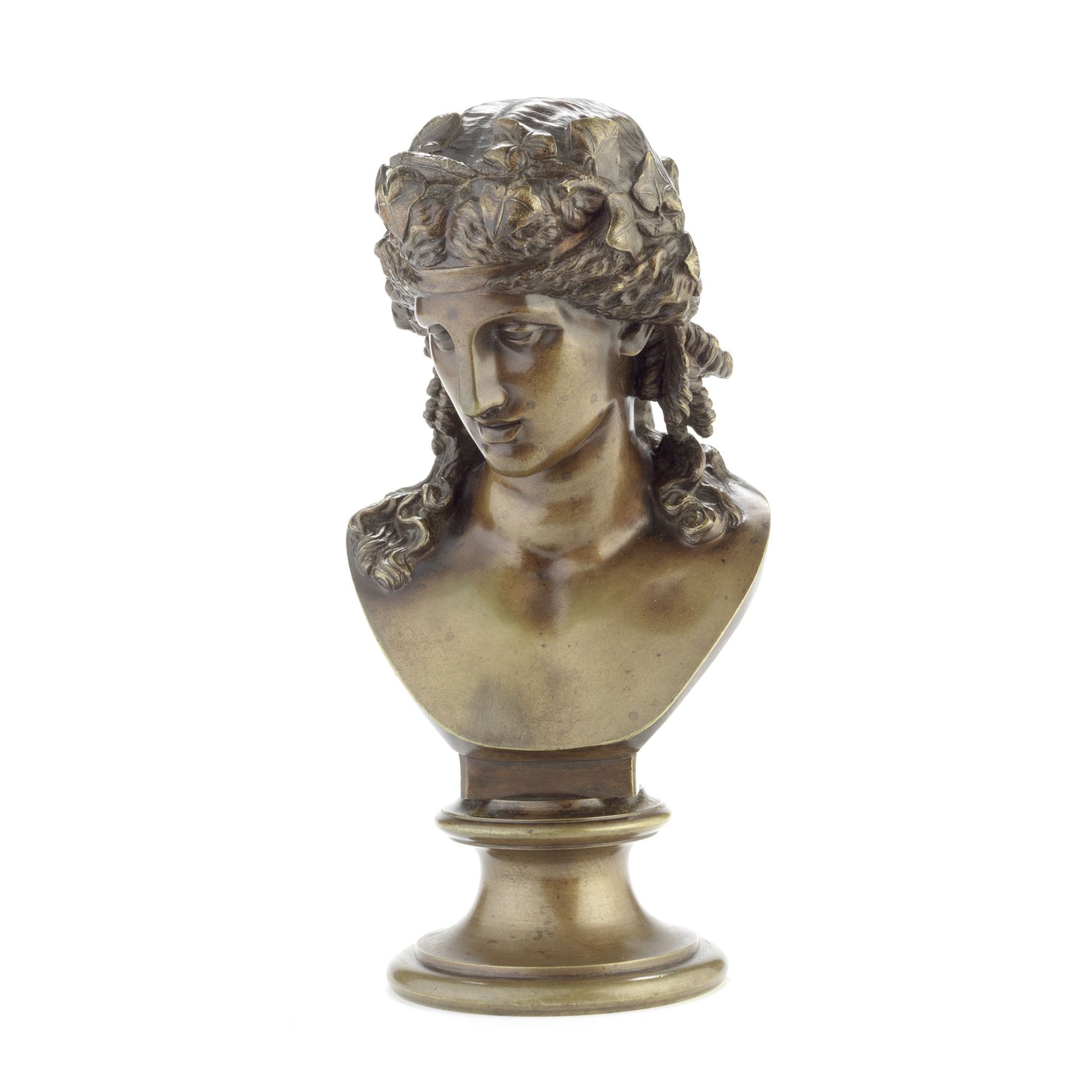 A mid 19th century patinated bronze bust of Dionysus after the antique, French or Italian