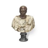 An Italian carved porphyry and sarrancolin bust of a Roman emperor, possibly Galbaprobably late 1...