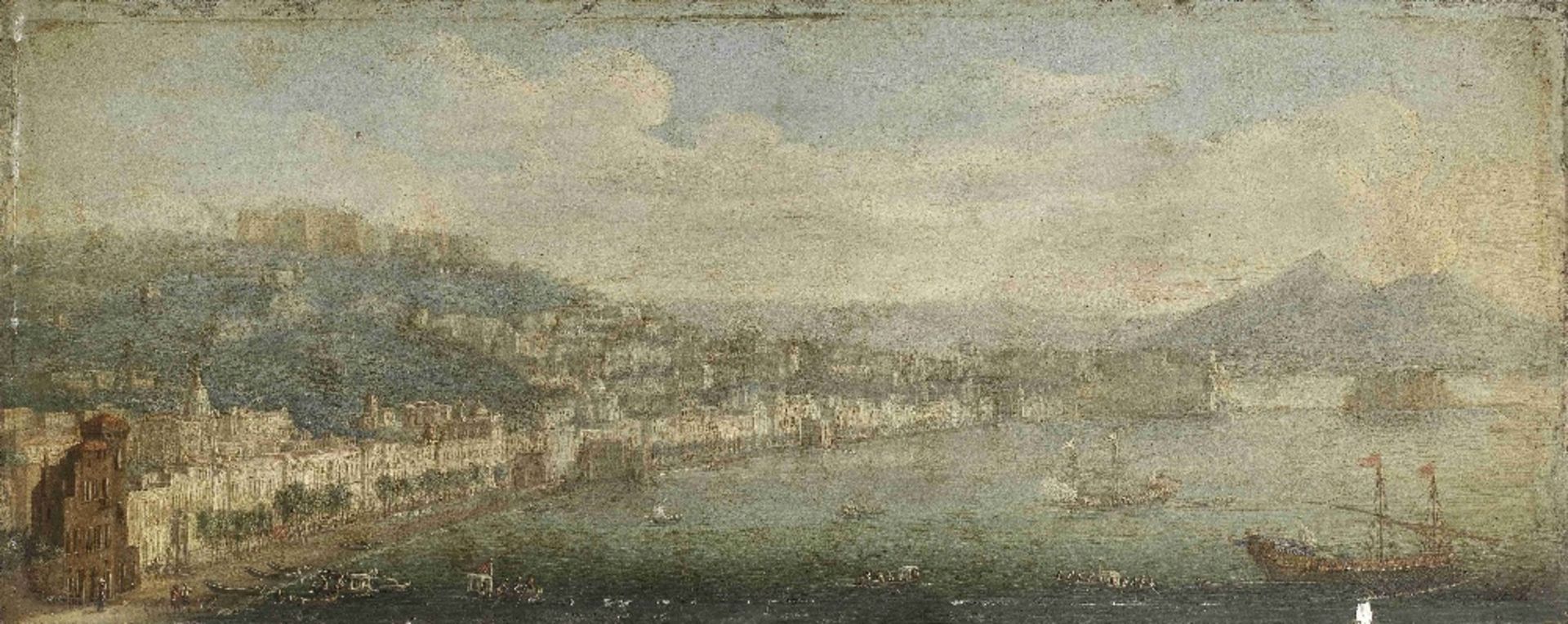 Tommaso Ruiz (Italian, mid 18th Century ) Naples, looking towards the Castel dell'Ovo with Vesuvi... - Image 4 of 6