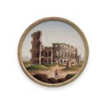 A good late 18th / early 19th century Italian micromosaic circular plaque depicting the Colosseum...