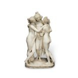 After Antonio Canova (Italian, 1757-1822): A carved alabaster figural group of the Three Graces I...