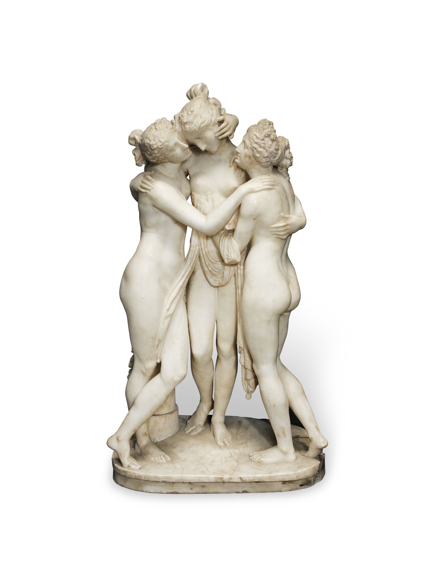 After Antonio Canova (Italian, 1757-1822): A carved alabaster figural group of the Three Graces I...