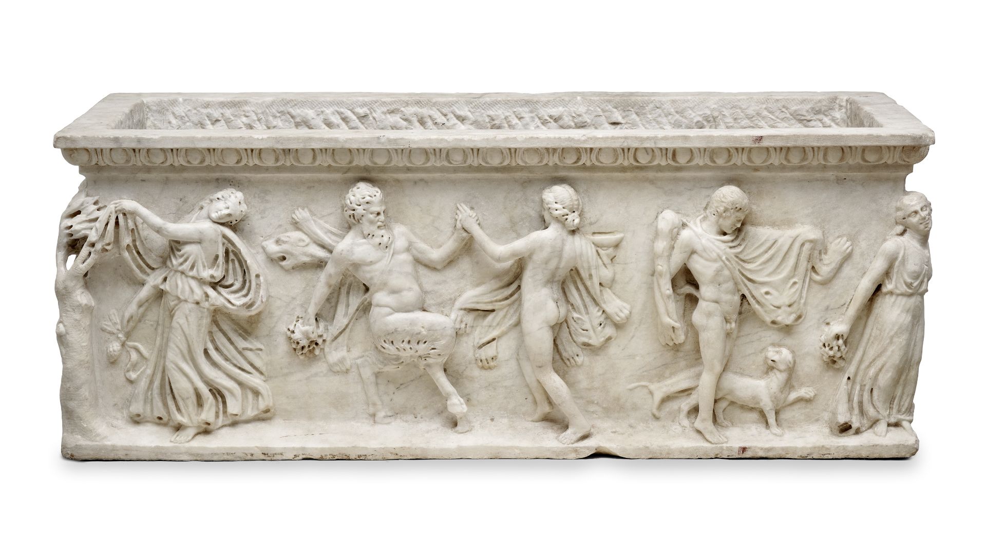 An Italian carved white marble sarcophagus, in the antique taste probably late 18th / early 19th ...