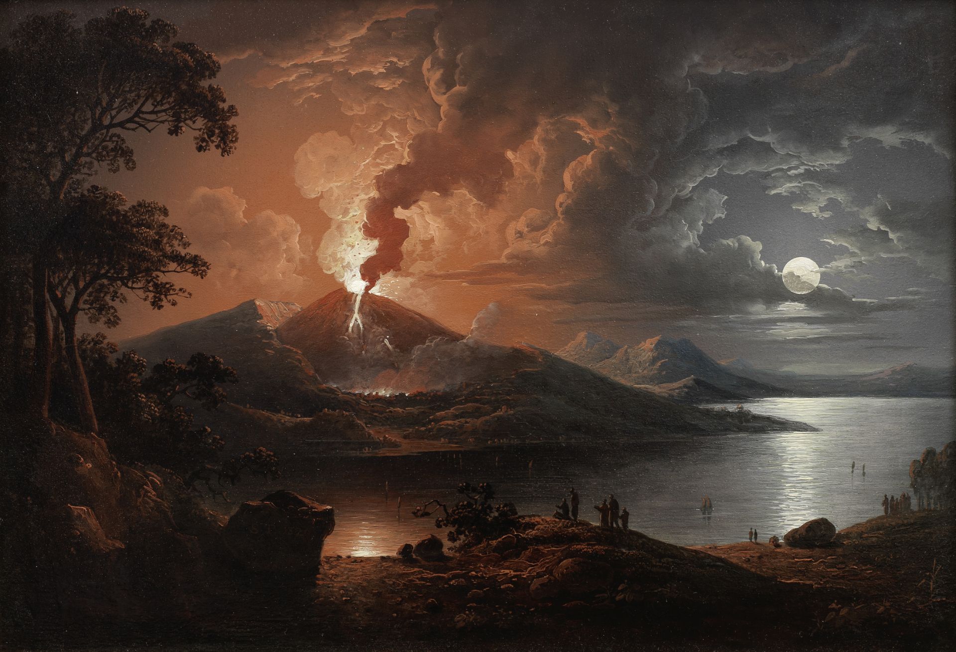 Sebastian Pether (British, 1790-1844) Vesuvius erupting by moonlight