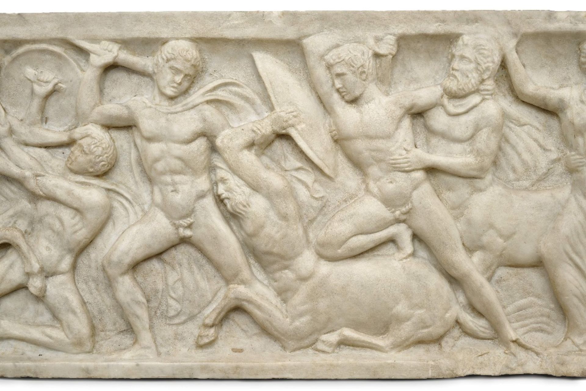 An Italian carved white marble figural frieze depicting the Battle of the Centaurs and Lapiths,a... - Image 4 of 4