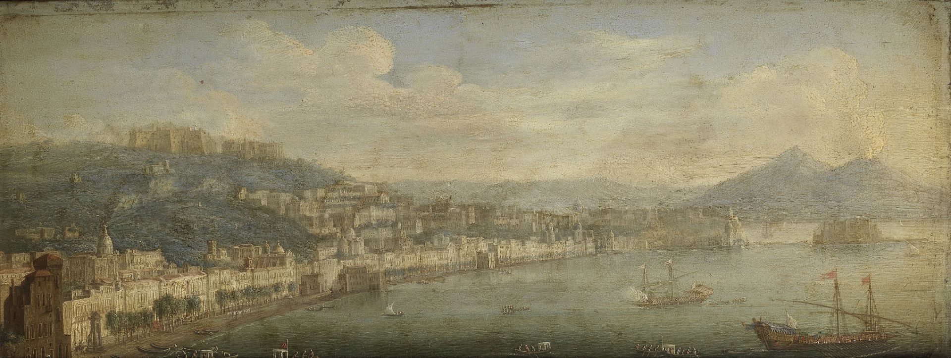 Tommaso Ruiz (Italian, mid 18th Century ) Naples, looking towards the Castel dell'Ovo with Vesuvi...