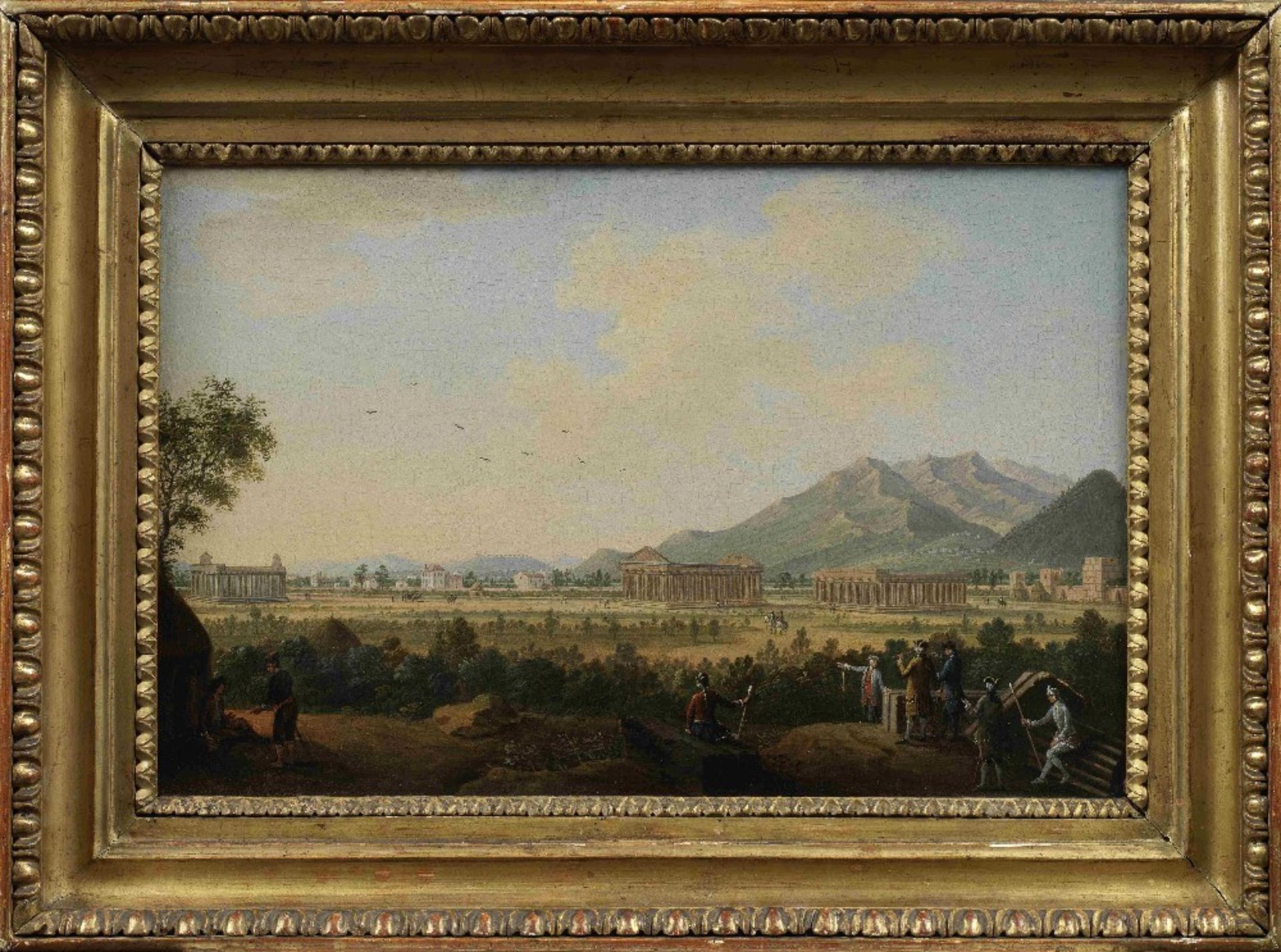 Pietro Antoniani (Italian, circa 1740-1805) A view of Paesteum with Grand Tourists in the foreground - Image 2 of 3