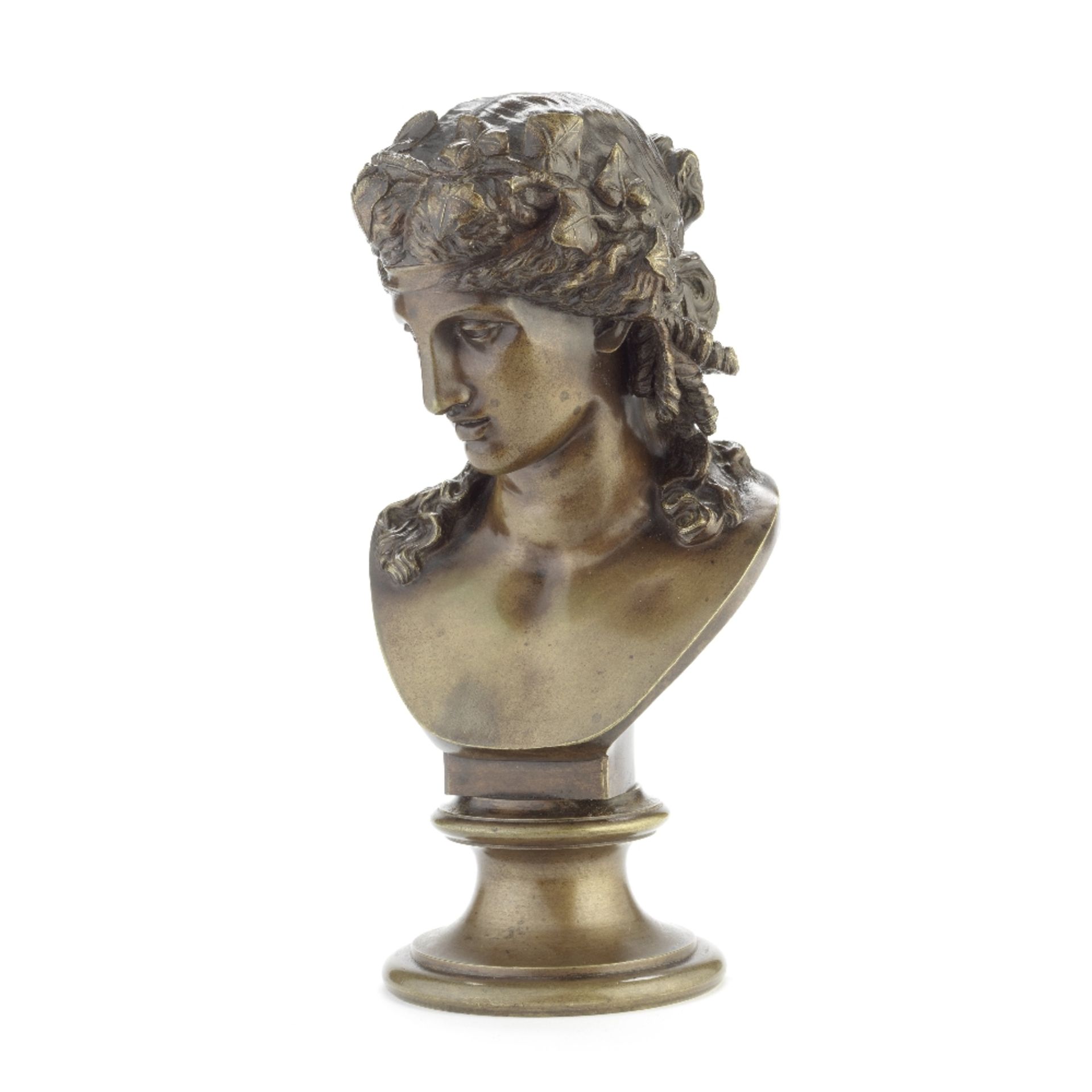 A mid 19th century patinated bronze bust of Dionysus after the antique, French or Italian - Bild 2 aus 4